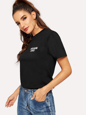 Slogan & Wings Print Tee
