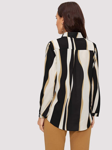 Colour Block Curved Hem Blouse