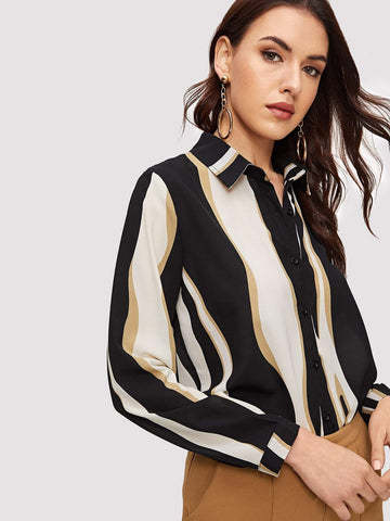 Colour Block Curved Hem Blouse