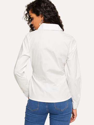 Knot Front Solid Blouse