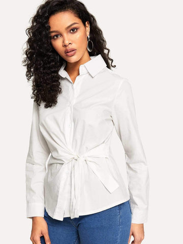 Knot Front Solid Blouse