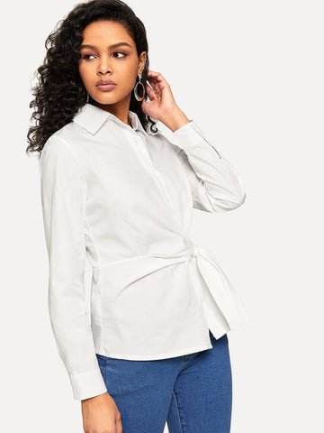 Knot Front Solid Blouse