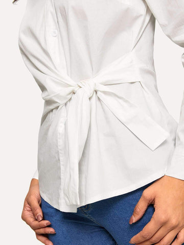 Knot Front Solid Blouse