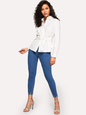 Knot Front Solid Blouse