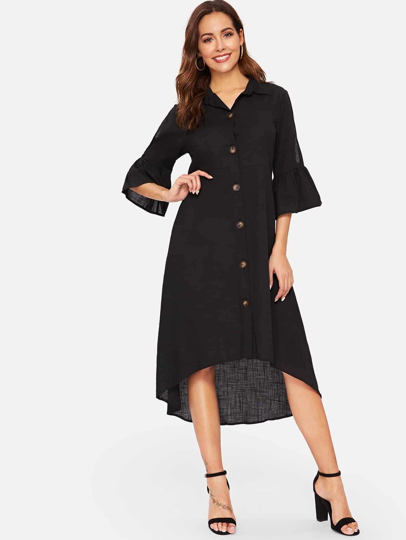 Single-breasted Ruffle Sleeve Dress