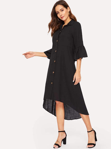 Single-breasted Ruffle Sleeve Dress