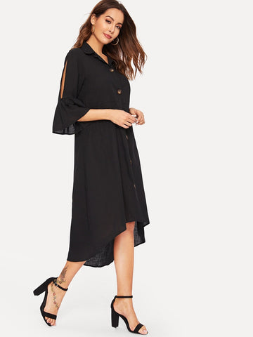 Single-breasted Ruffle Sleeve Dress