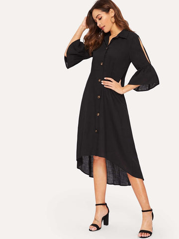 Single-breasted Ruffle Sleeve Dress