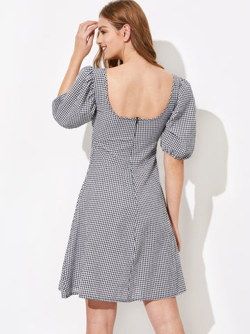 Plaid Puff Sleeve Dress