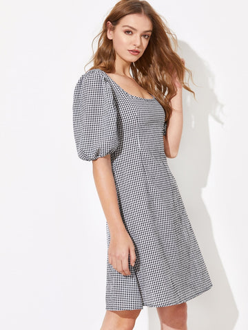 Plaid Puff Sleeve Dress