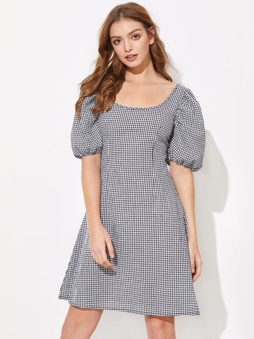 Plaid Puff Sleeve Dress