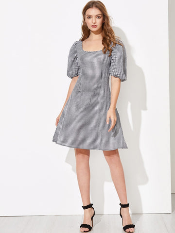 Plaid Puff Sleeve Dress