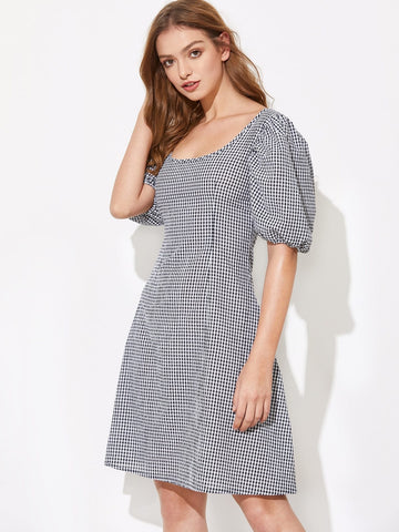 Plaid Puff Sleeve Dress