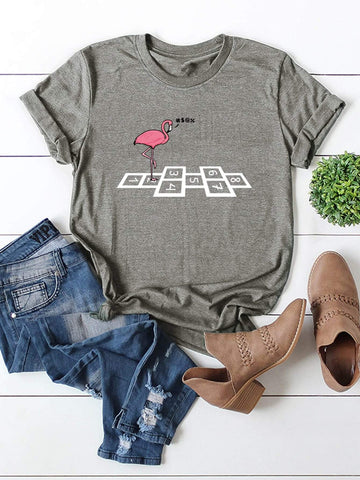 Flamingo And Letter Graphic Cuffed Tee