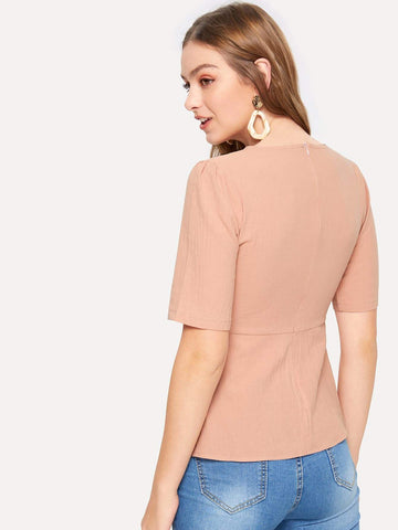 Button Through Peplum Top