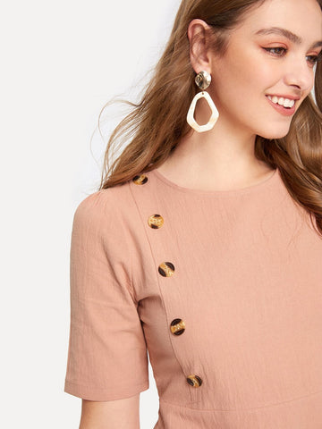Button Through Peplum Top