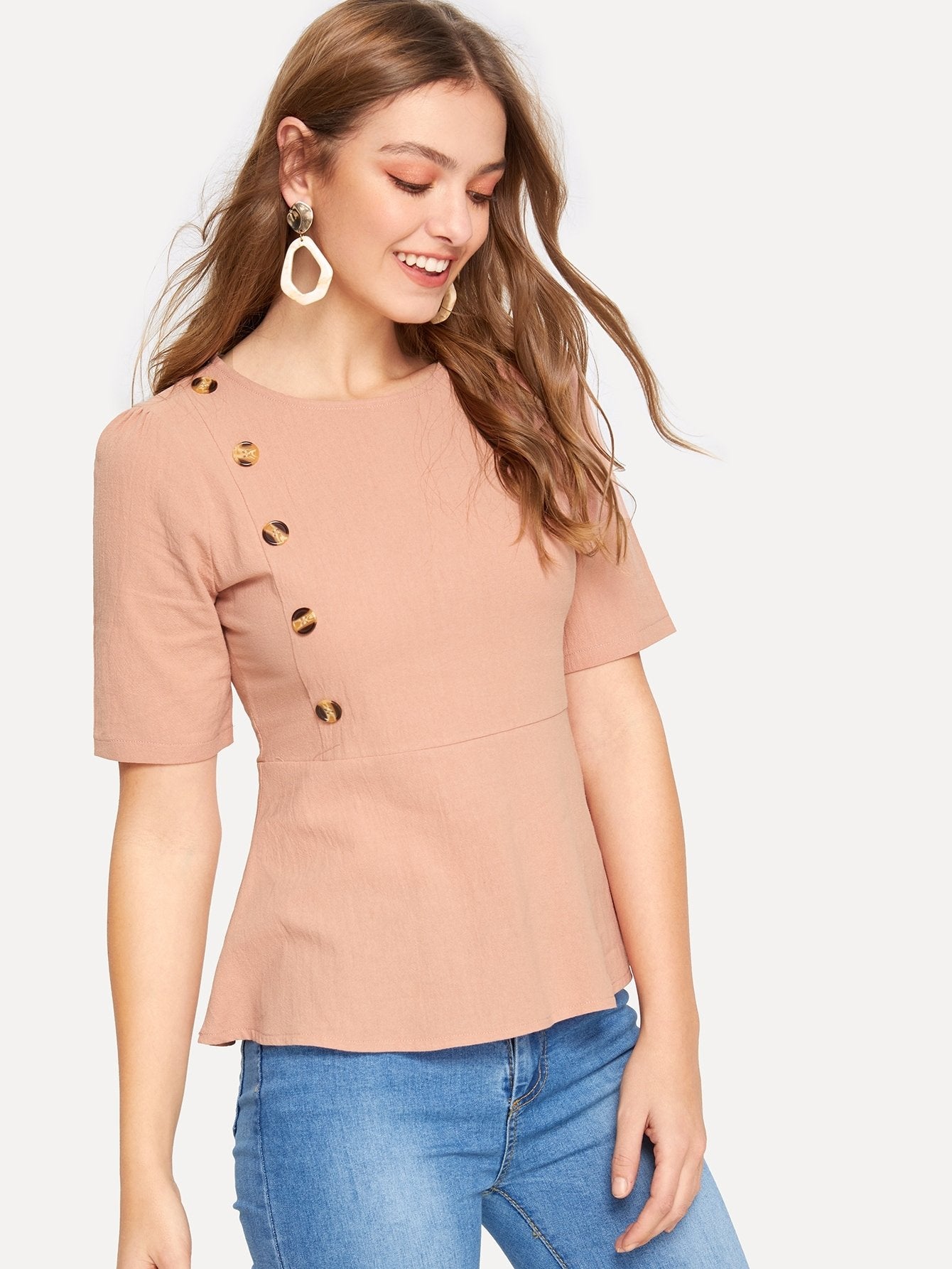 Button Through Peplum Top