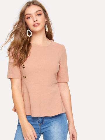Button Through Peplum Top