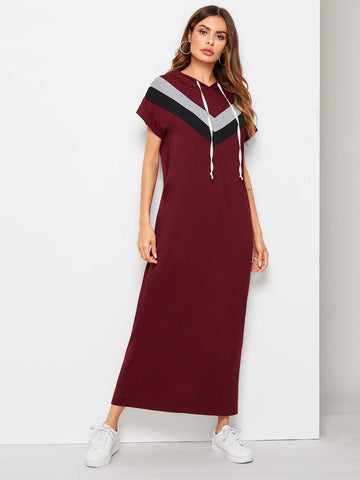 Cut And Sew Chevron Hooded Maxi Dress