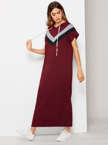 Cut And Sew Chevron Hooded Maxi Dress