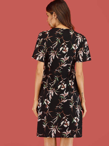 Single Breasted Floral Print Dress