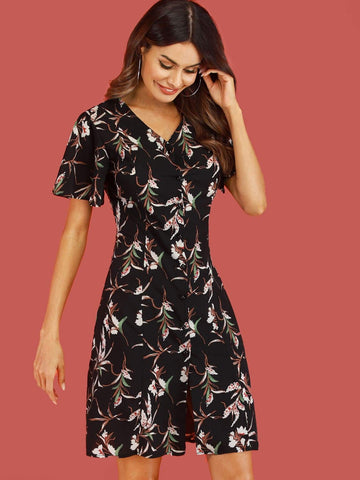 Single Breasted Floral Print Dress