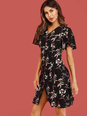 Single Breasted Floral Print Dress