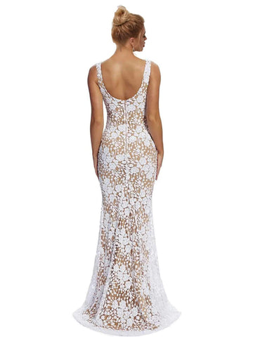 Joyfunear Cluster Sequin Mesh Overlay Plunge Maxi Dress