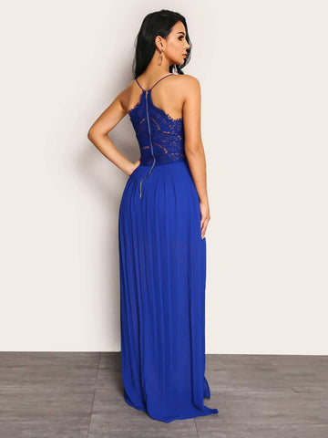 Joyfunear Split Front Floral Lace Applique Cami Dress