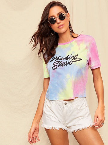 Tie Dye Letter Print Tee