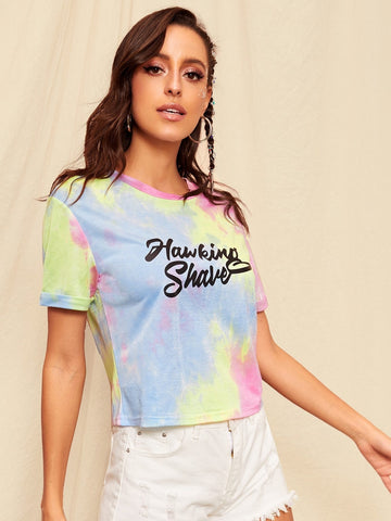 Tie Dye Letter Print Tee