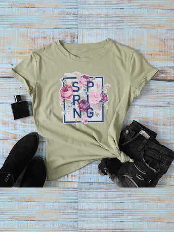 Floral & Letter Print Tee