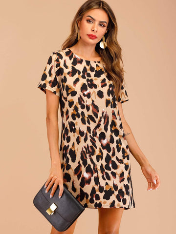 Contrast Panel Leopard Print Dress