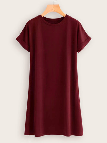 Rolled Sleeve Basic Tee Dress