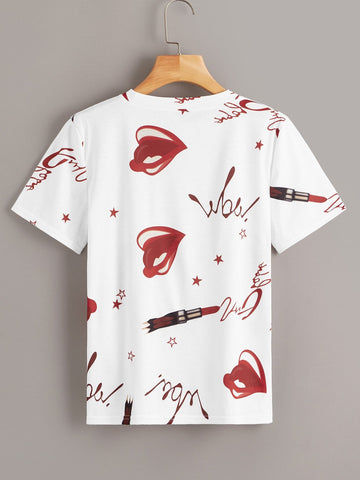 Lip And Lipstick Print Tee