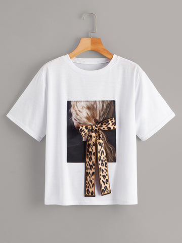 Figure Print Bow Front Tee
