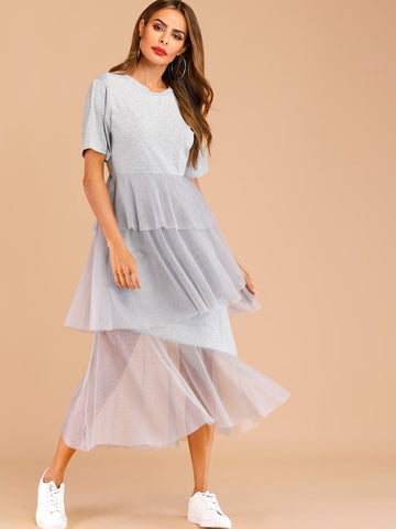 Contrast Layer Mesh Dress