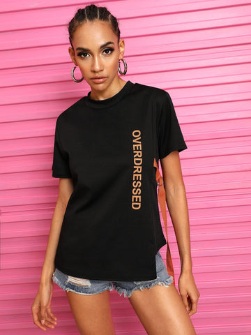 Contrast D Ring Tape Letter Print Tee