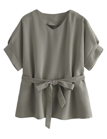 V Neckline Self Tie Blouse