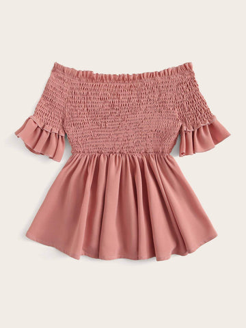 Crossover Shirred Off The Shoulder Blouse