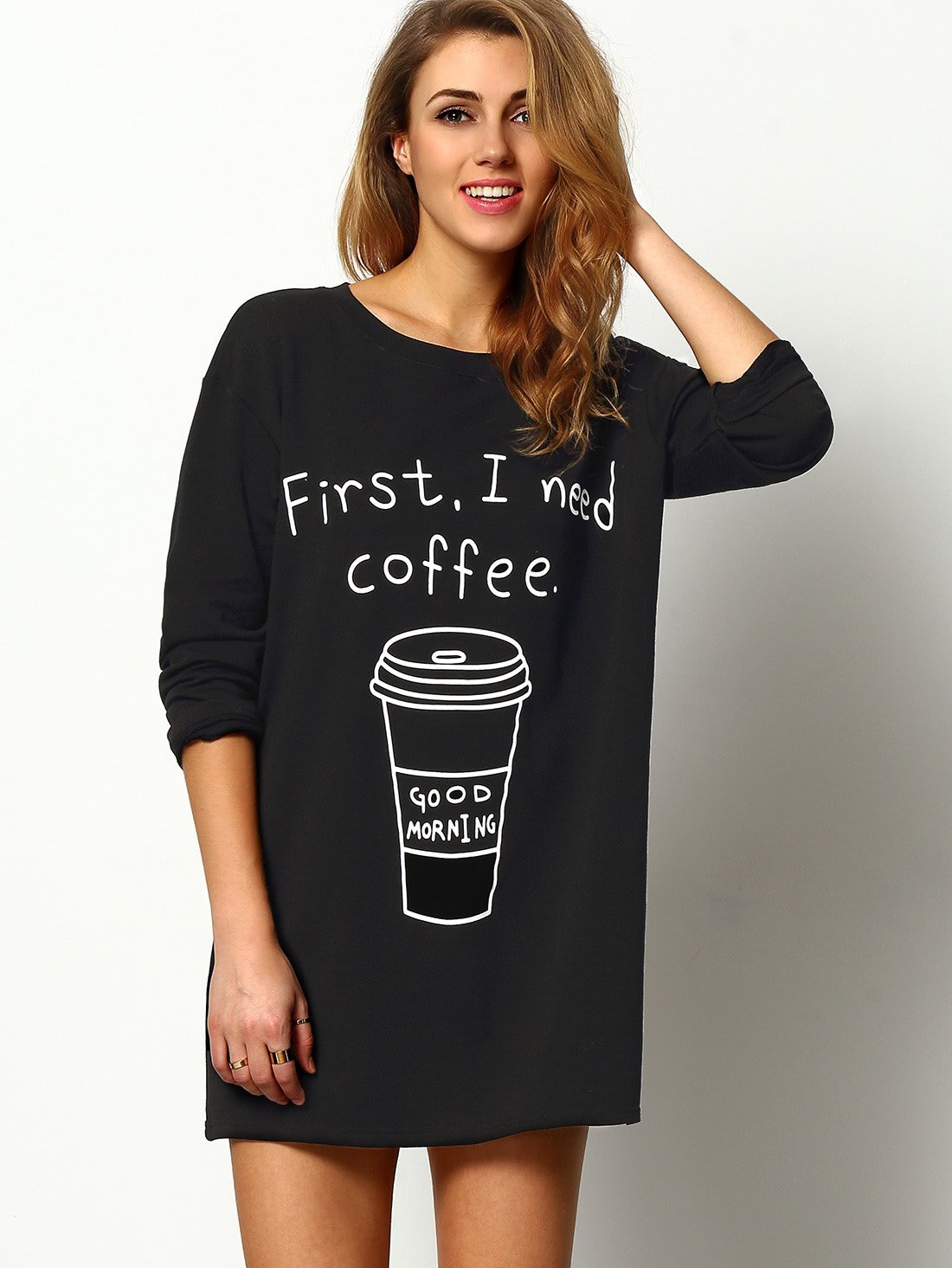 Coffee Print Long T-Shirt