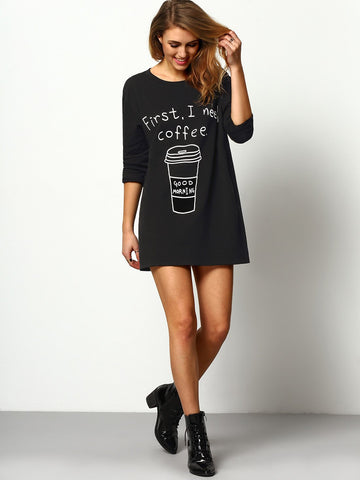 Coffee Print Long T-Shirt