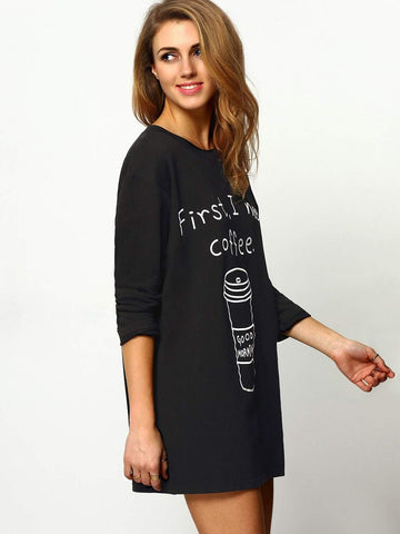 Coffee Print Long T-Shirt