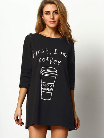 Coffee Print Long T-Shirt