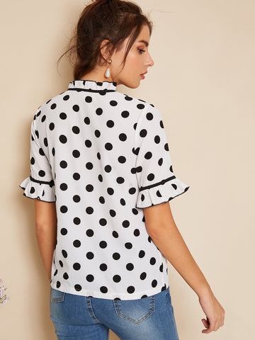 Polka Dot Tie Neck Blouse