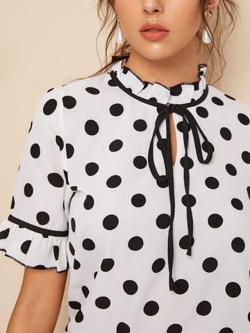 Polka Dot Tie Neck Blouse