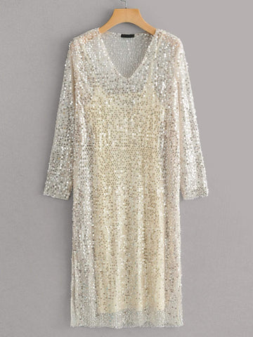 Solid Cami Dress & Sequin Overlay Dress