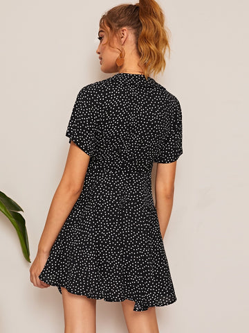 Polka Dot Knot Wrap Dress