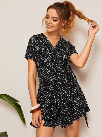 Polka Dot Knot Wrap Dress