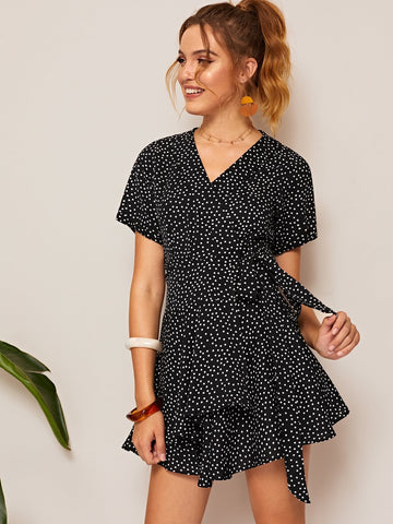 Polka Dot Knot Wrap Dress